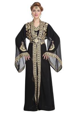 Georgette black embroidered stone work jacket and belt 1