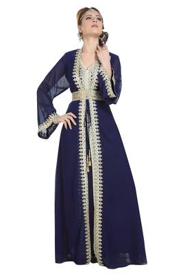 Georgette navy blue embroidered stone work jacket and belt 1