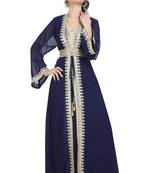 Georgette navy blue embroidered stone work jacket and belt