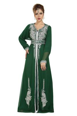 Georgette green embroidered stone work jacket and belt 1