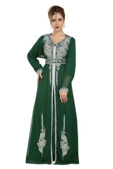 Georgette green embroidered stone work jacket and belt