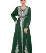 Georgette green embroidered stone work jacket and belt
