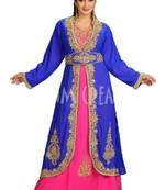 Georgette royal blue embroidered stone work jacket and belt