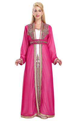 Georgette pink embroidered stone work jacket and belt 1