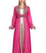 Georgette pink embroidered stone work jacket and belt