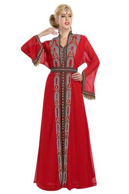 Georgette red embroidered stone work jacket and belt 1