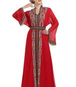 Georgette red embroidered stone work jacket and belt