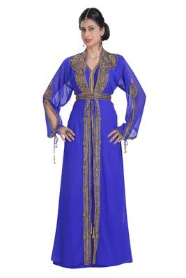 Georgette royal blue embroidered stone work jacket and belt 1