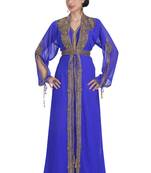 Georgette royal blue embroidered stone work jacket and belt