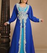 Georgette royal blue embroidered stone work jacket and belt
