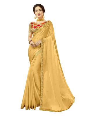 Yellow lace border georgette saree with blouse 1