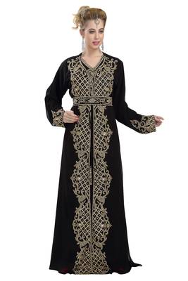 Georgette black embroidered stone work jacket and belt 1