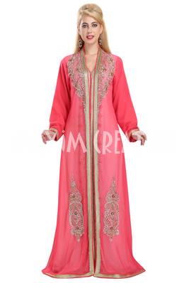 Georgette pink embroidered stone work jacket 1