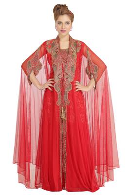 Georgette red embroidered stone work jacket and belt 1