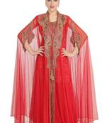 Georgette red embroidered stone work jacket and belt