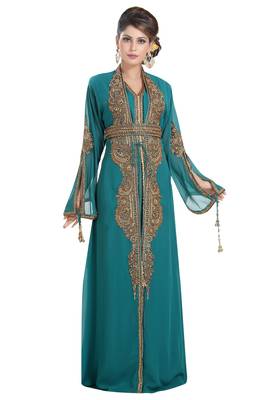Turquoise Georgette Moroccan Kaftan 1