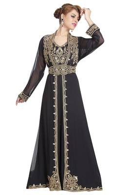Georgette black embroidered stone work jacket and belt 1