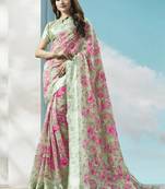 Pink printed linen saree with blouse