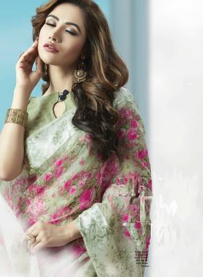 Pink printed linen saree with blouse 3