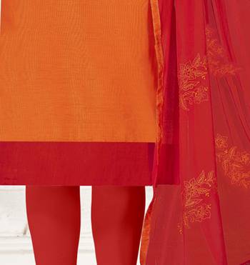 Orange embroidered silk cotton salwar with dupatta 4