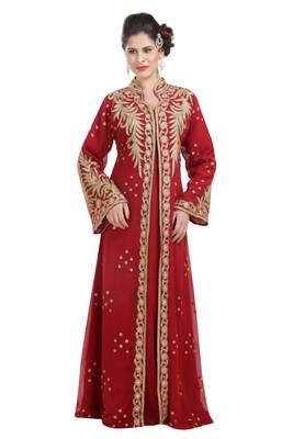 Maroon Georgette Embroidered Moroccan Kaftan with Stone Work 1