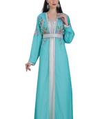 Georgette turquoise embroidered stone work jacket and belt