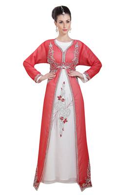 Georgette red embroidered stone work jacket and belt 1
