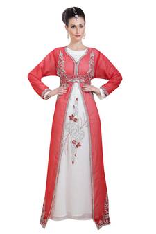 Georgette red embroidered stone work jacket and belt