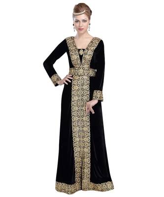 Georgette black embroidered stone work jacket and belt 1