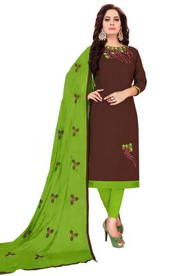 Brown Embroidered Cotton Salwar With Dupatta 1