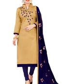 Beige Embroidered Cotton Salwar With Dupatta