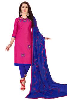 Pink Embroidered Cotton Salwar With Dupatta