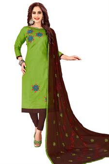 Green Embroidered Cotton Salwar With Dupatta