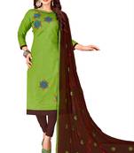 Green Embroidered Cotton Salwar With Dupatta