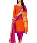 Orange Embroidered Cotton Salwar With Dupatta