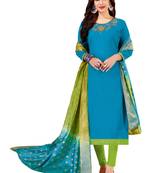 Sky-Blue Embroidered Cotton Salwar With Dupatta