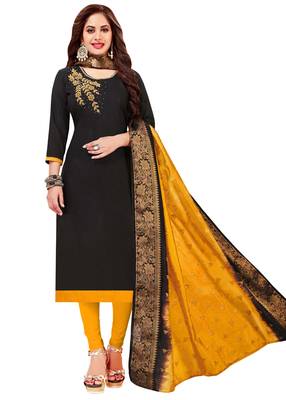 Black Embroidered Cotton Salwar With Dupatta 1