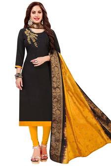 Black Embroidered Cotton Salwar With Dupatta