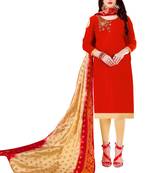 Red Embroidered Cotton Salwar With Dupatta