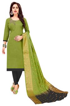 Green Embroidered Cotton Salwar With Dupatta