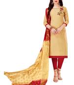 Beige Embroidered Cotton Salwar With Dupatta