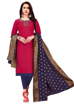 Pink Embroidered Cotton Salwar With Dupatta 1