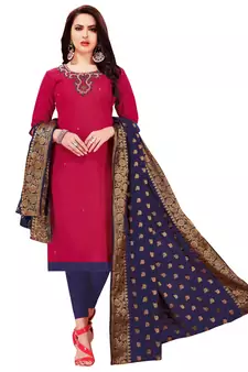 Pink Embroidered Cotton Salwar With Dupatta