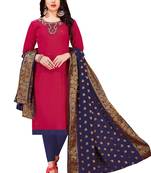 Pink Embroidered Cotton Salwar With Dupatta