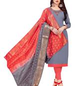 Grey Embroidered Cotton Salwar With Dupatta