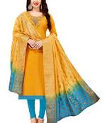 Yellow Embroidered Cotton Salwar With Dupatta