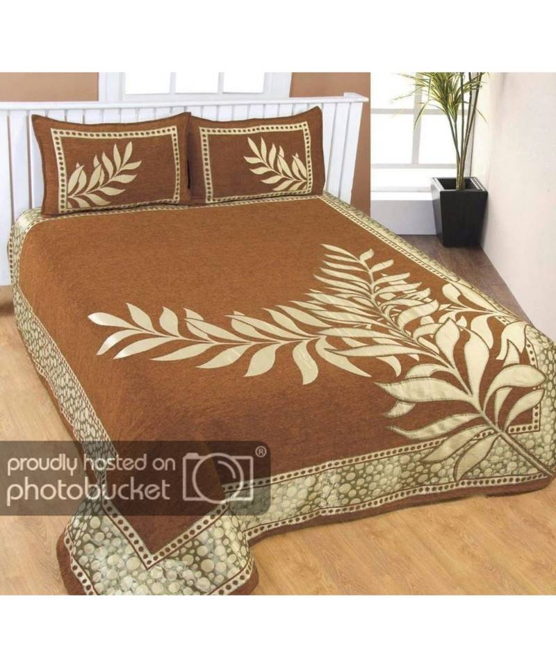 Premium chenille 1 double bedsheet with 2 pillow cover abstract print bed sheet