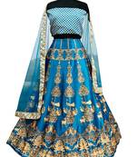 Blue digital print silk semi stitched lehenga with dupatta
