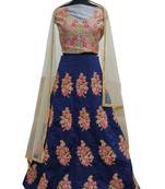 Blue embroidered silk semi stitched lehenga with dupatta