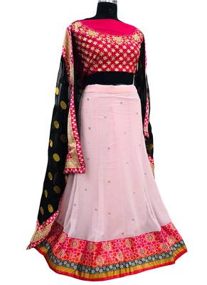Multicolor embroidered georgette semi stitched lehenga with dupatta 1